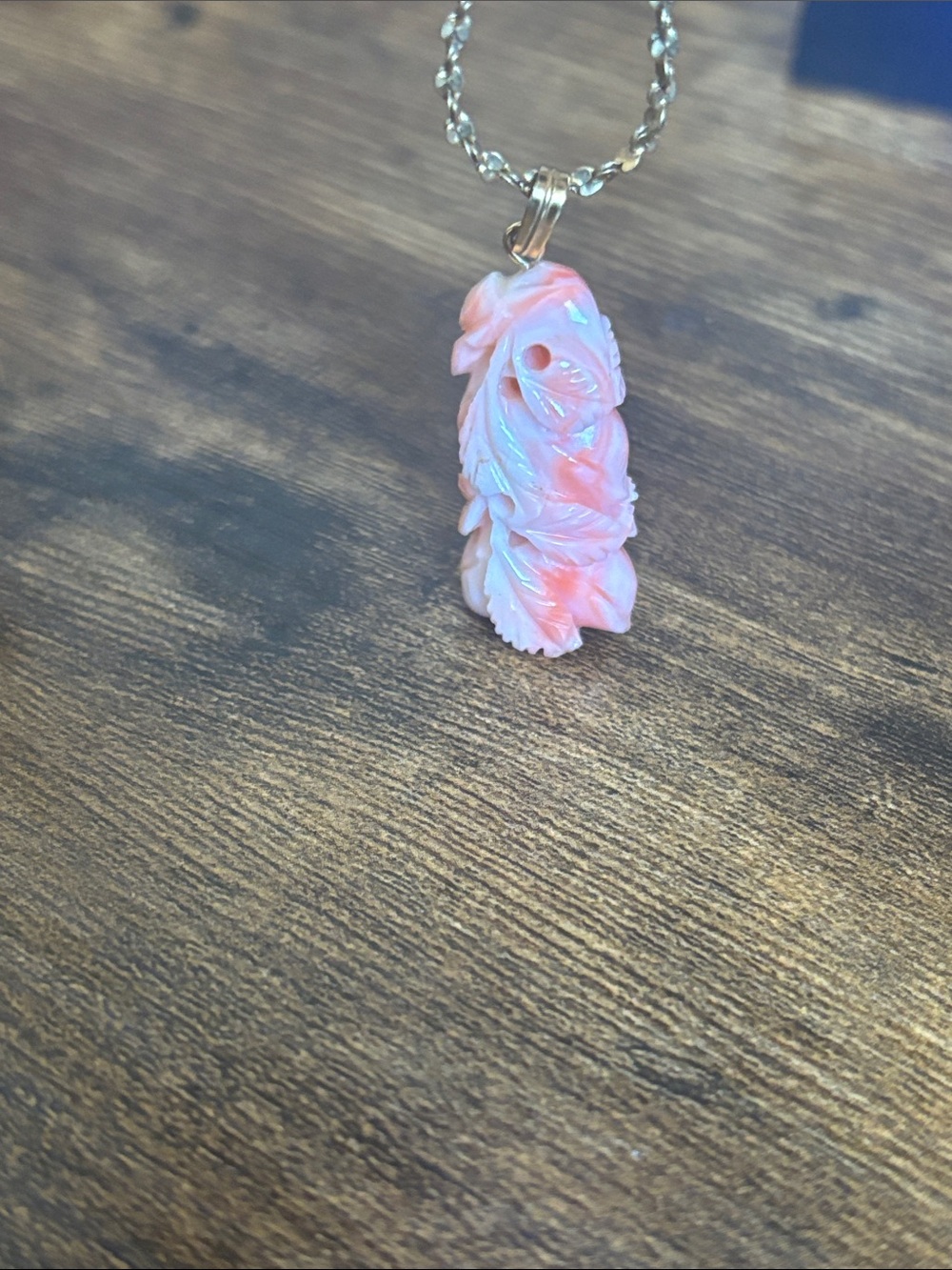 Angel Skin Carved Pink Coral Pendant - Women Jewelry - Picture 4 of 4